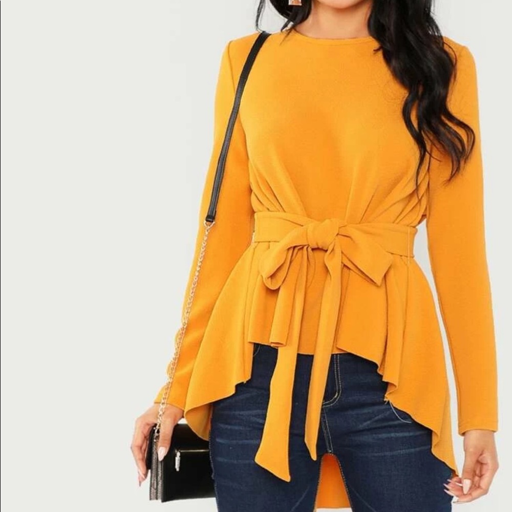 SHEIN Self belted asymmetrical hem top